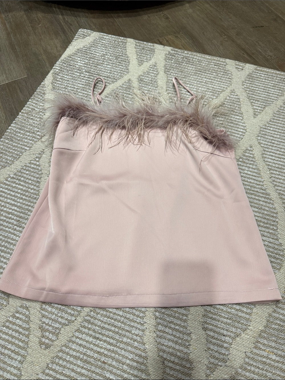 Lulus Feather-Trim Pink Spaghetti Strap Women's Top